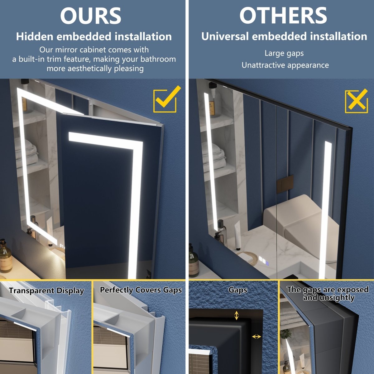 Illusion - B 30" x 36" LED Lighted Inset Mirrored Medicine Cabinet with Magnifiers Front and Back Light