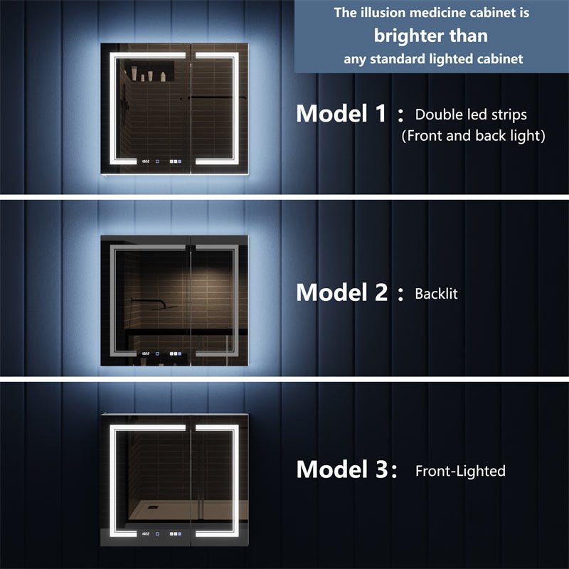 Illusion - B 36" x 32" LED Lighted Inset Mirrored Medicine Cabinet with Magnifiers Front and Back Light