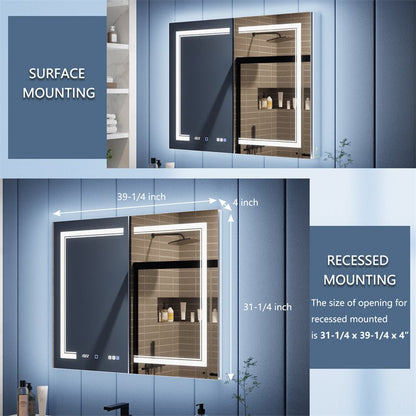 Illusion - B 40" x 32" LED Lighted Inset Mirrored Medicine Cabinet with Magnifiers Front and Back Light