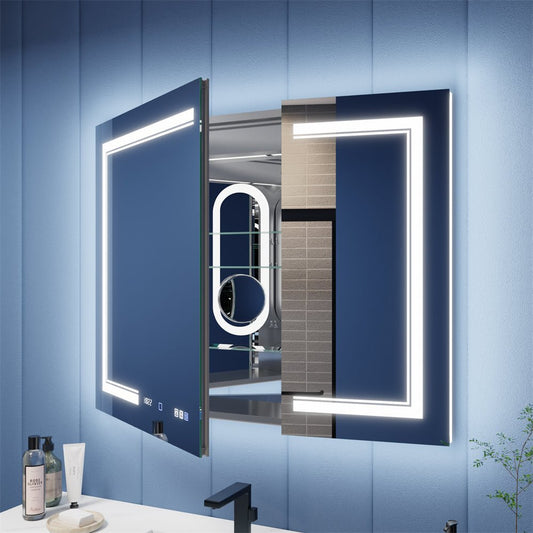 Illusion - B 40" x 32" LED Lighted Inset Mirrored Medicine Cabinet with Magnifiers Front and Back Light