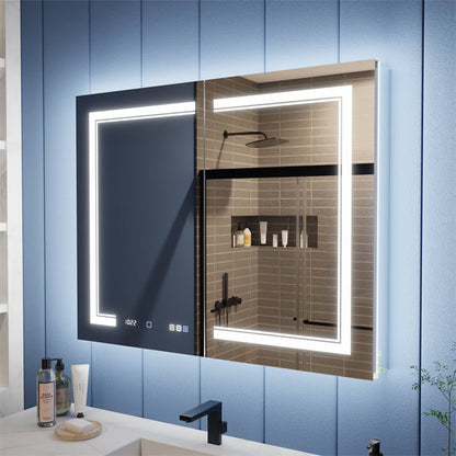 Illusion - B 40" x 32" LED Lighted Inset Mirrored Medicine Cabinet with Magnifiers Front and Back Light