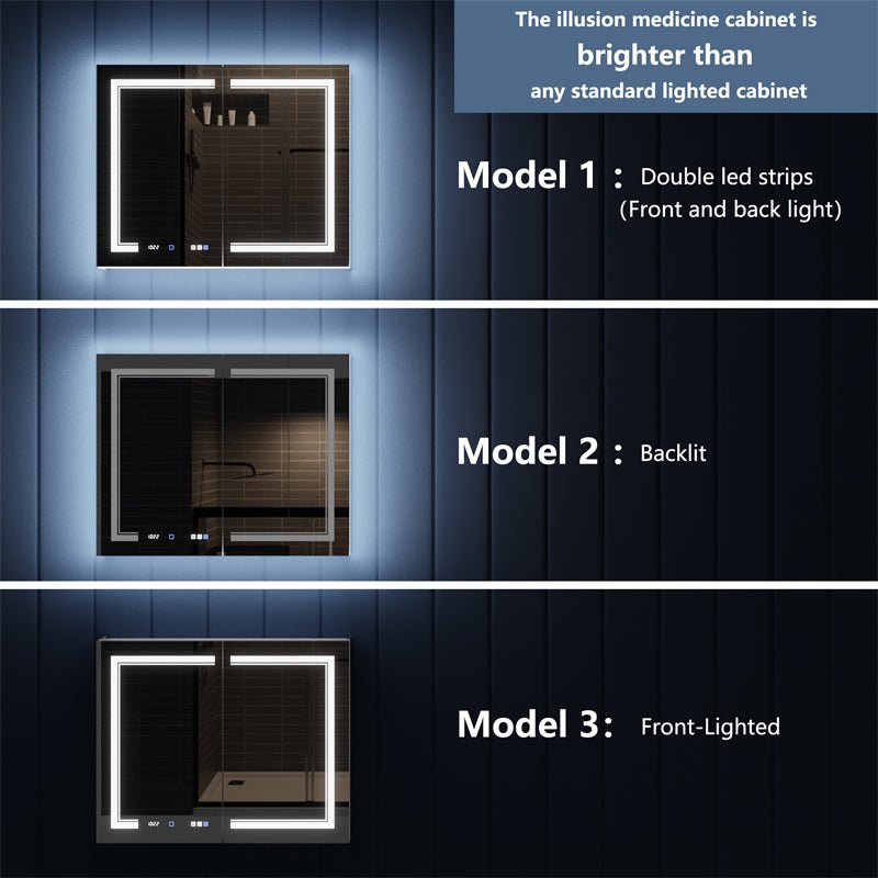 Illusion - B 40" x 32" LED Lighted Inset Mirrored Medicine Cabinet with Magnifiers Front and Back Light