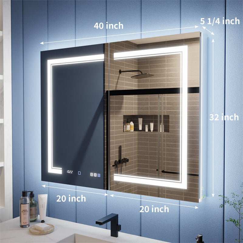 Illusion - B 40" x 32" LED Lighted Inset Mirrored Medicine Cabinet with Magnifiers Front and Back Light