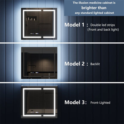 Illusion - B 42" x 36" LED Lighted Inset Mirrored Medicine Cabinet with Magnifiers Front and Back Light