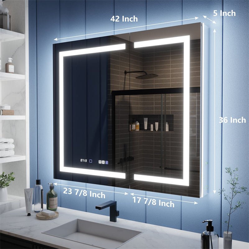 Illusion - B 42" x 36" LED Lighted Inset Mirrored Medicine Cabinet with Magnifiers Front and Back Light