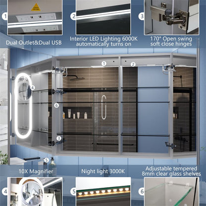 Illusion - B 42" x 36" LED Lighted Inset Mirrored Medicine Cabinet with Magnifiers Front and Back Light