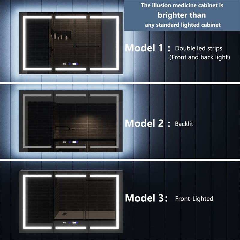 Illusion - B 60" x 36" LED Lighted Inset Mirrored Medicine Cabinet with Magnifiers Front and Back Light