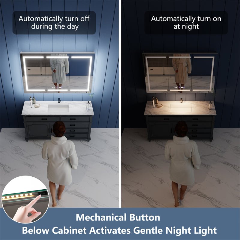 Illusion - B 66" x 36" LED Lighted Inset Mirrored Medicine Cabinet with Magnifiers Front and Back Light