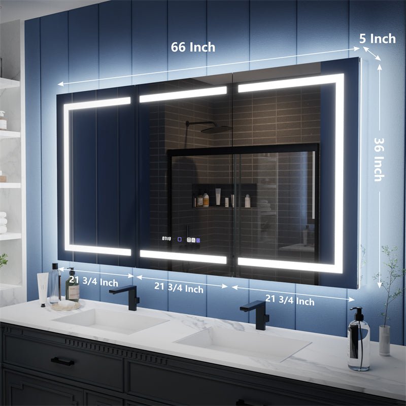 Illusion - B 66" x 36" LED Lighted Inset Mirrored Medicine Cabinet with Magnifiers Front and Back Light