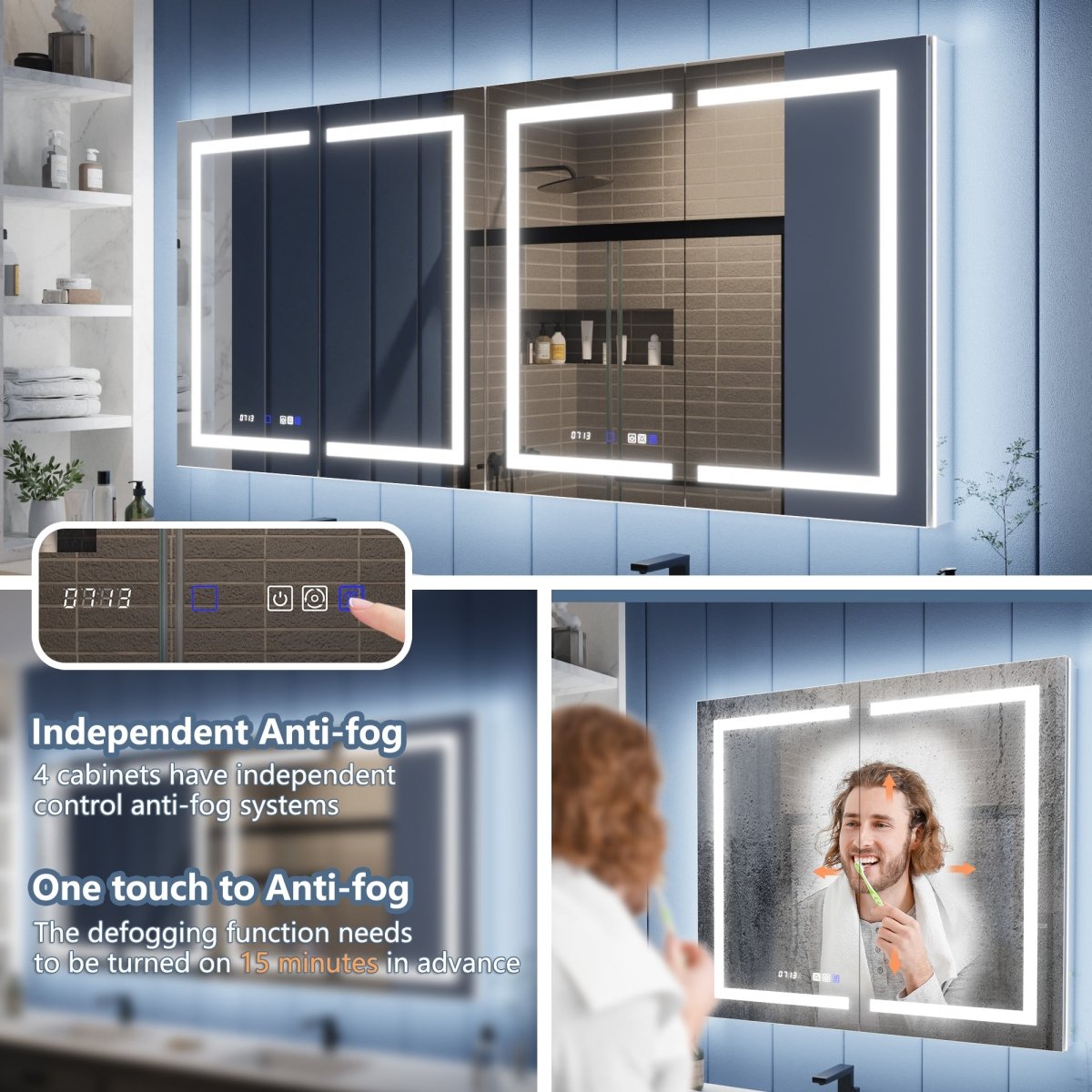 Illusion-B 84" x 36" LED Lighted Inset Mirrored Medicine Cabinet with Magnifiers Front and Back Light