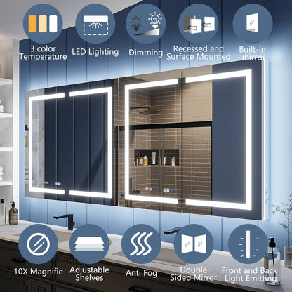 Illusion-B 84" x 36" LED Lighted Inset Mirrored Medicine Cabinet with Magnifiers Front and Back Light