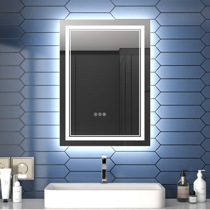 Linea 20" W x 28" H LED Heated Bathroom Mirror,Anti Fog,Dimmable,Front - Lighted and Backlit, Tempered Glass