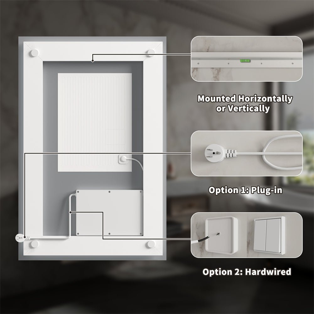 Linea 20" W x 28" H LED Heated Bathroom Mirror,Anti Fog,Dimmable,Front - Lighted and Backlit, Tempered Glass