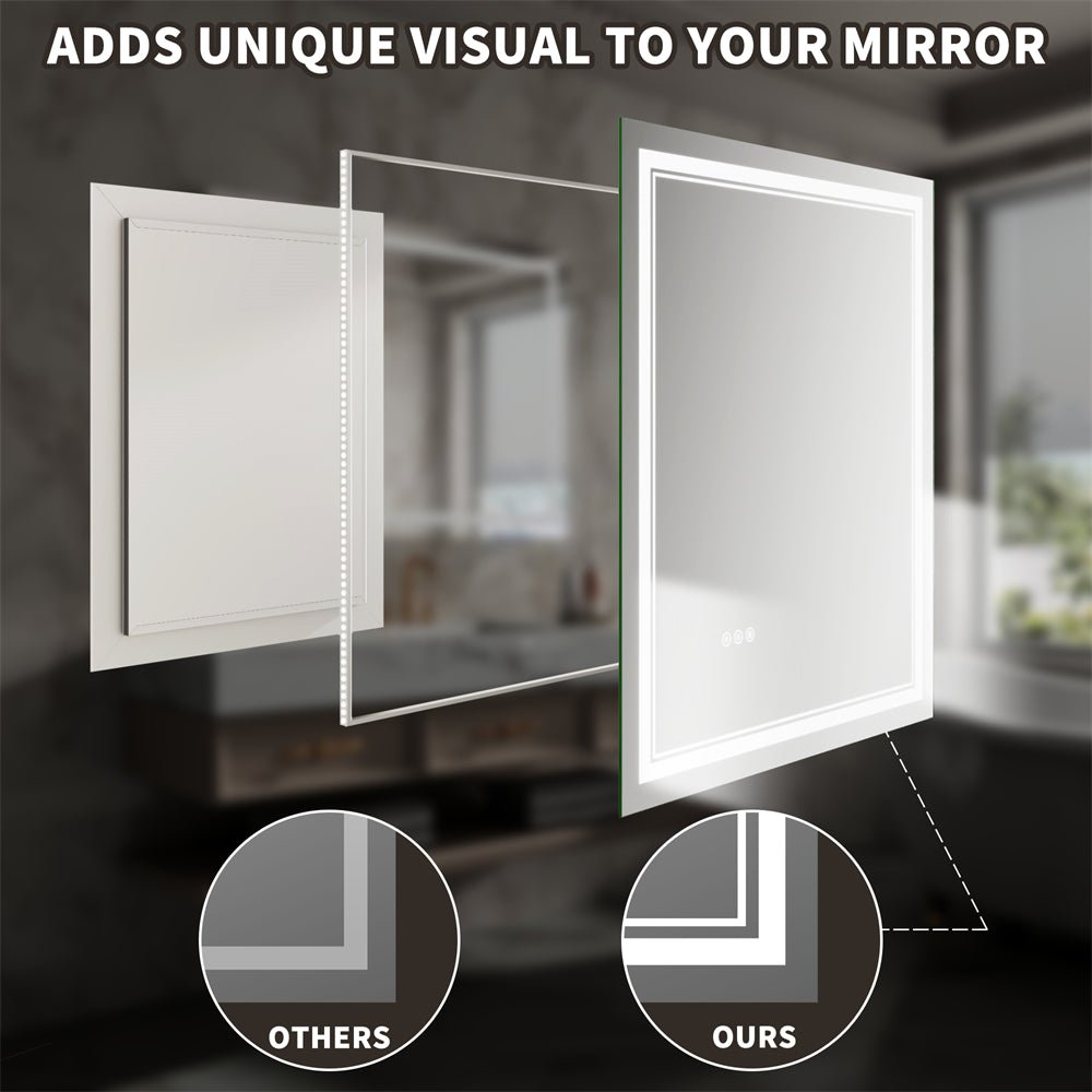 Linea 20" W x 28" H LED Heated Bathroom Mirror,Anti Fog,Dimmable,Front - Lighted and Backlit, Tempered Glass