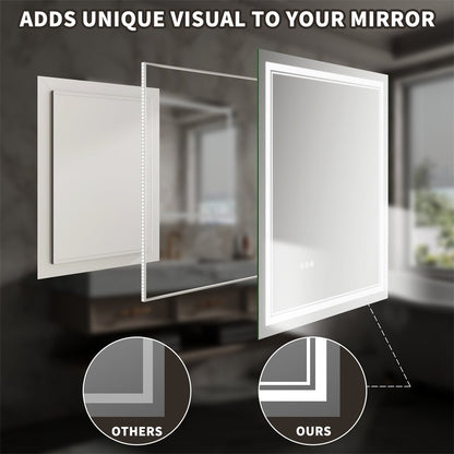 Linea 20" W x 28" H LED Heated Bathroom Mirror,Anti Fog,Dimmable,Front - Lighted and Backlit, Tempered Glass