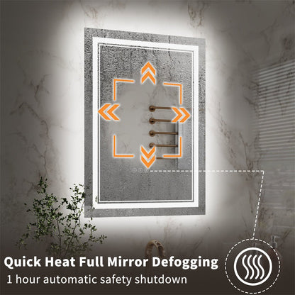 Linea 20" W x 28" H LED Heated Bathroom Mirror,Anti Fog,Dimmable,Front - Lighted and Backlit, Tempered Glass