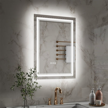 Linea 20" W x 28" H LED Heated Bathroom Mirror,Anti Fog,Dimmable,Front - Lighted and Backlit, Tempered Glass