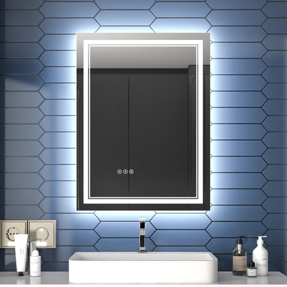 Linea 24" W x 32" H LED Heated Bathroom Mirror,Anti Fog,Dimmable,Front - Lighted and Backlit, Tempered Glass