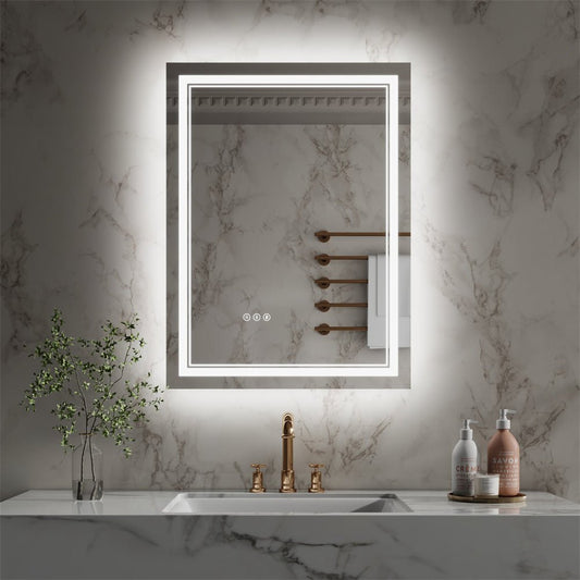 Linea 24" W x 32" H LED Heated Bathroom Mirror,Anti Fog,Dimmable,Front - Lighted and Backlit, Tempered Glass