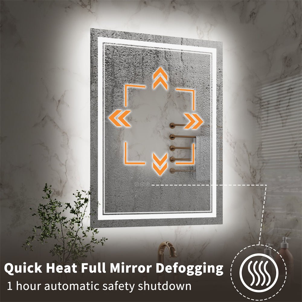 Linea 24" W x 32" H LED Heated Bathroom Mirror,Anti Fog,Dimmable,Front - Lighted and Backlit, Tempered Glass