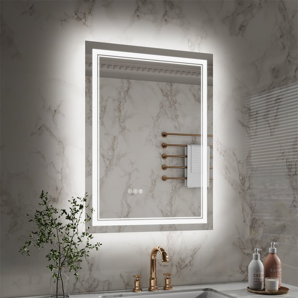 Linea 24" W x 32" H LED Heated Bathroom Mirror,Anti Fog,Dimmable,Front - Lighted and Backlit, Tempered Glass