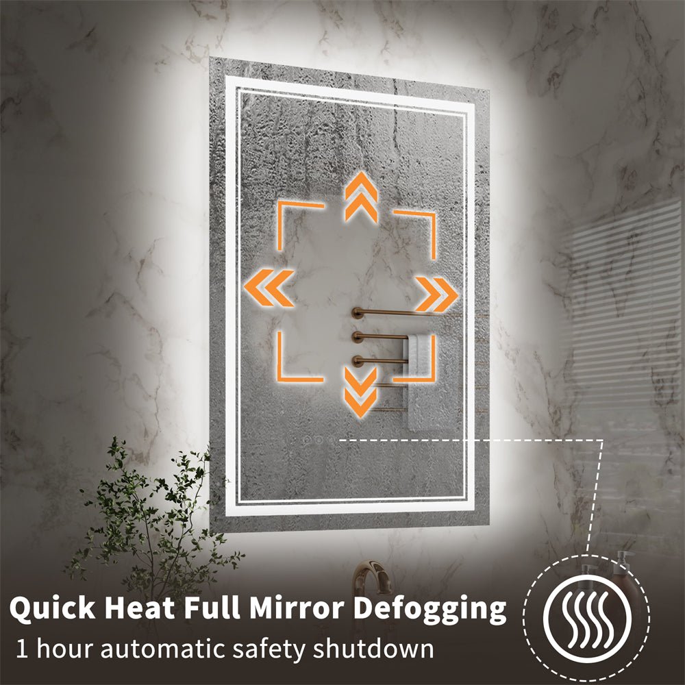 Linea 24" W x 36" H LED Heated Bathroom Mirror,Anti Fog,Dimmable,Front - Lighted and Backlit, Tempered Glass