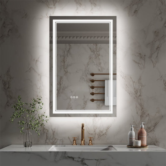 Linea 24" W x 36" H LED Heated Bathroom Mirror,Anti Fog,Dimmable,Front - Lighted and Backlit, Tempered Glass