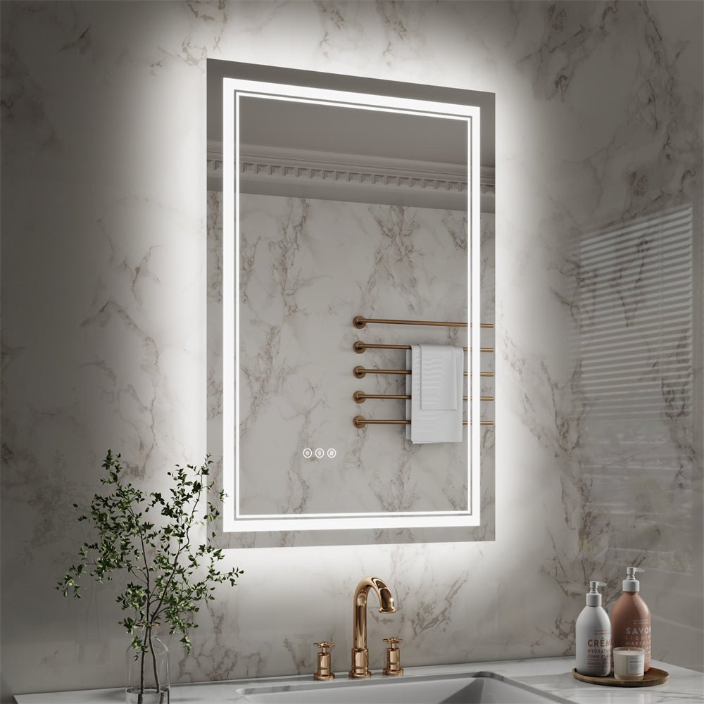 Linea 24" W x 36" H LED Heated Bathroom Mirror,Anti Fog,Dimmable,Front - Lighted and Backlit, Tempered Glass