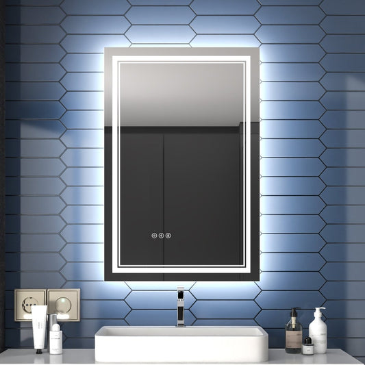 Linea 24" W x 36" H LED Heated Bathroom Mirror,Anti Fog,Dimmable,Front - Lighted and Backlit, Tempered Glass