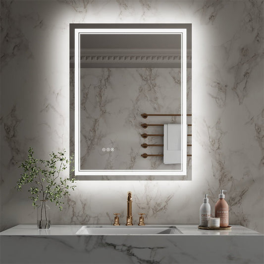 Linea 28" W x 36" H LED Heated Bathroom Mirror,Anti Fog,Dimmable,Front - Lighted and Backlit, Tempered Glass