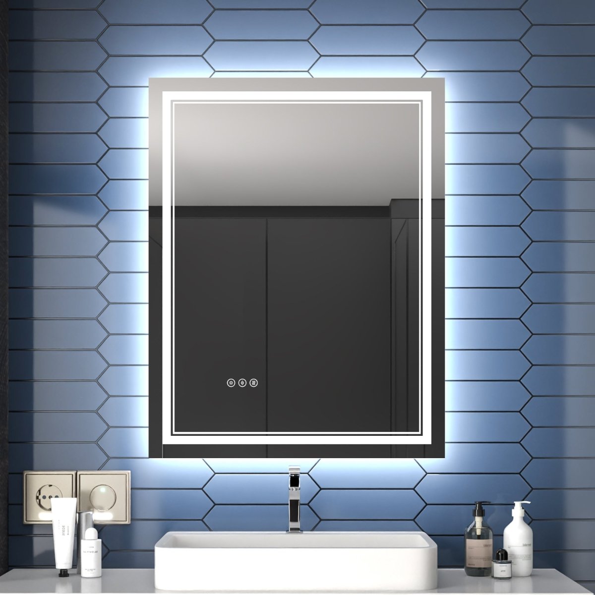 Linea 28" W x 36" H LED Heated Bathroom Mirror,Anti Fog,Dimmable,Front - Lighted and Backlit, Tempered Glass