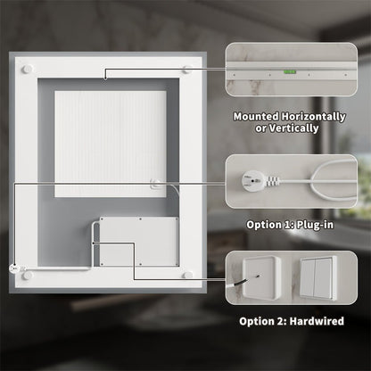 Linea 28" W x 36" H LED Heated Bathroom Mirror,Anti Fog,Dimmable,Front - Lighted and Backlit, Tempered Glass