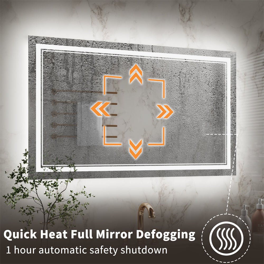 Linea 40" W x 24" H LED Heated Bathroom Mirror,Anti Fog,Dimmable,Front - Lighted and Backlit, Tempered Glass