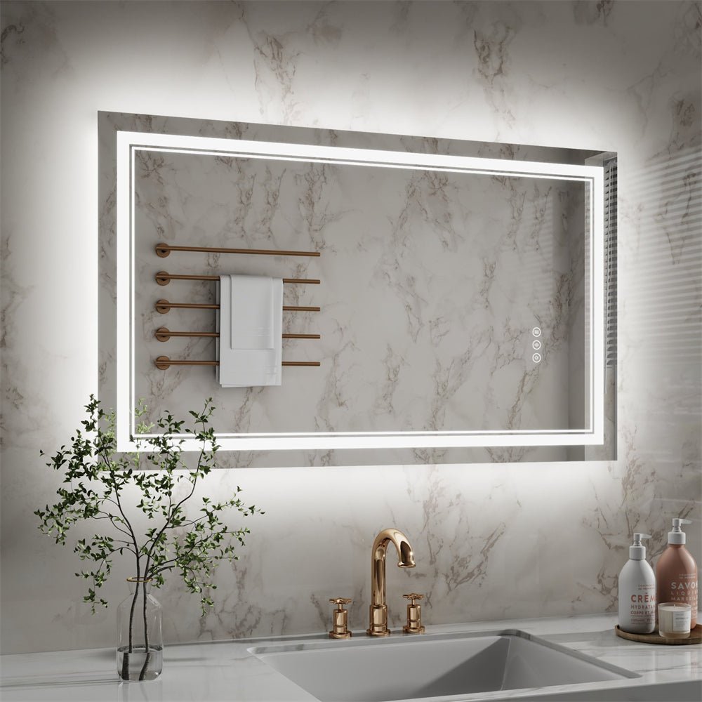 Linea 40" W x 24" H LED Heated Bathroom Mirror,Anti Fog,Dimmable,Front - Lighted and Backlit, Tempered Glass