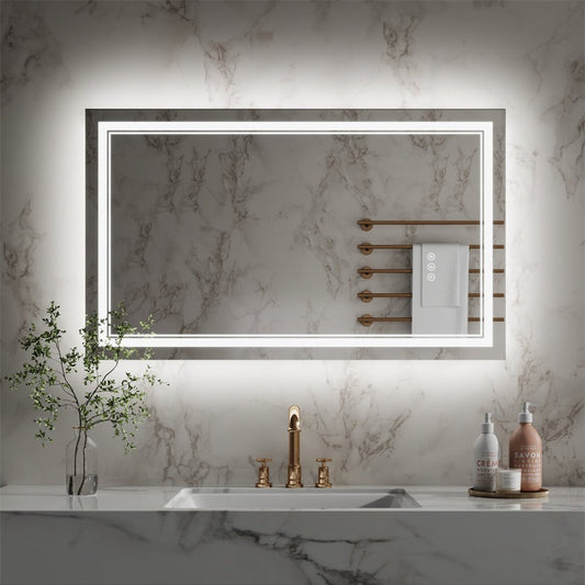 Linea 40" W x 24" H LED Heated Bathroom Mirror,Anti Fog,Dimmable,Front - Lighted and Backlit, Tempered Glass