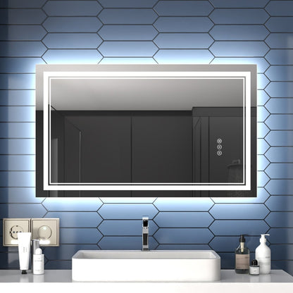 Linea 40" W x 24" H LED Heated Bathroom Mirror,Anti Fog,Dimmable,Front - Lighted and Backlit, Tempered Glass