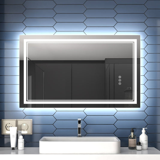 Linea 40" W x 24" H LED Heated Bathroom Mirror,Anti Fog,Dimmable,Front - Lighted and Backlit, Tempered Glass