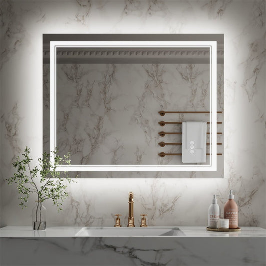 Linea 40" W x 32" H LED Heated Bathroom Mirror,Anti Fog,Dimmable,Front - Lighted and Backlit, Tempered Glass