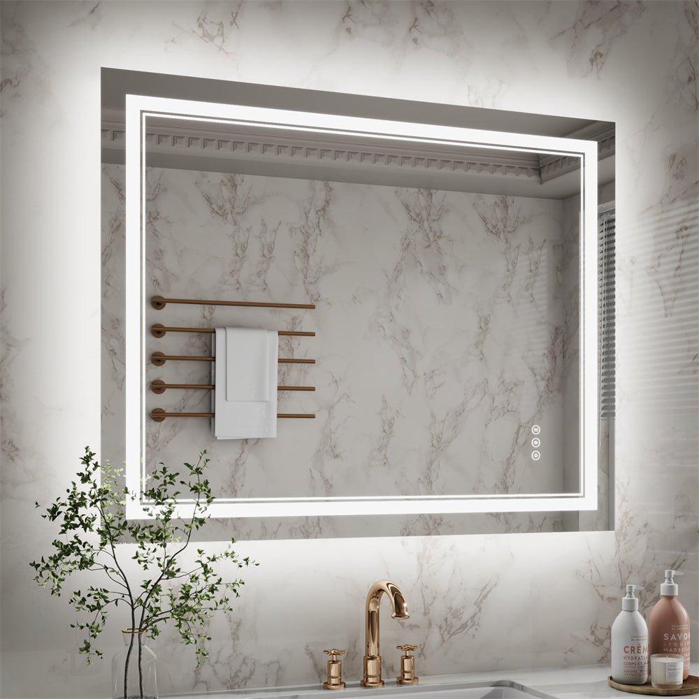 Linea 40" W x 32" H LED Heated Bathroom Mirror,Anti Fog,Dimmable,Front - Lighted and Backlit, Tempered Glass