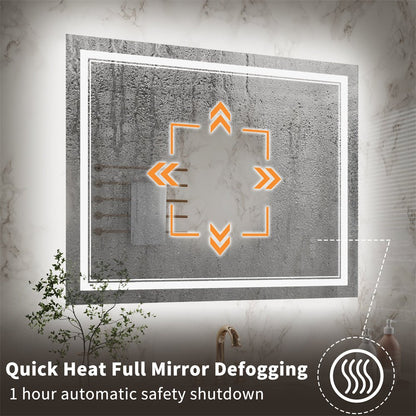 Linea 40" W x 32" H LED Heated Bathroom Mirror,Anti Fog,Dimmable,Front - Lighted and Backlit, Tempered Glass