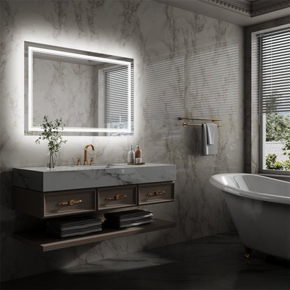 Linea 48" W x 32" H LED Heated Bathroom Mirror,Anti Fog,Dimmable,Front - Lighted and Backlit, Tempered Glass