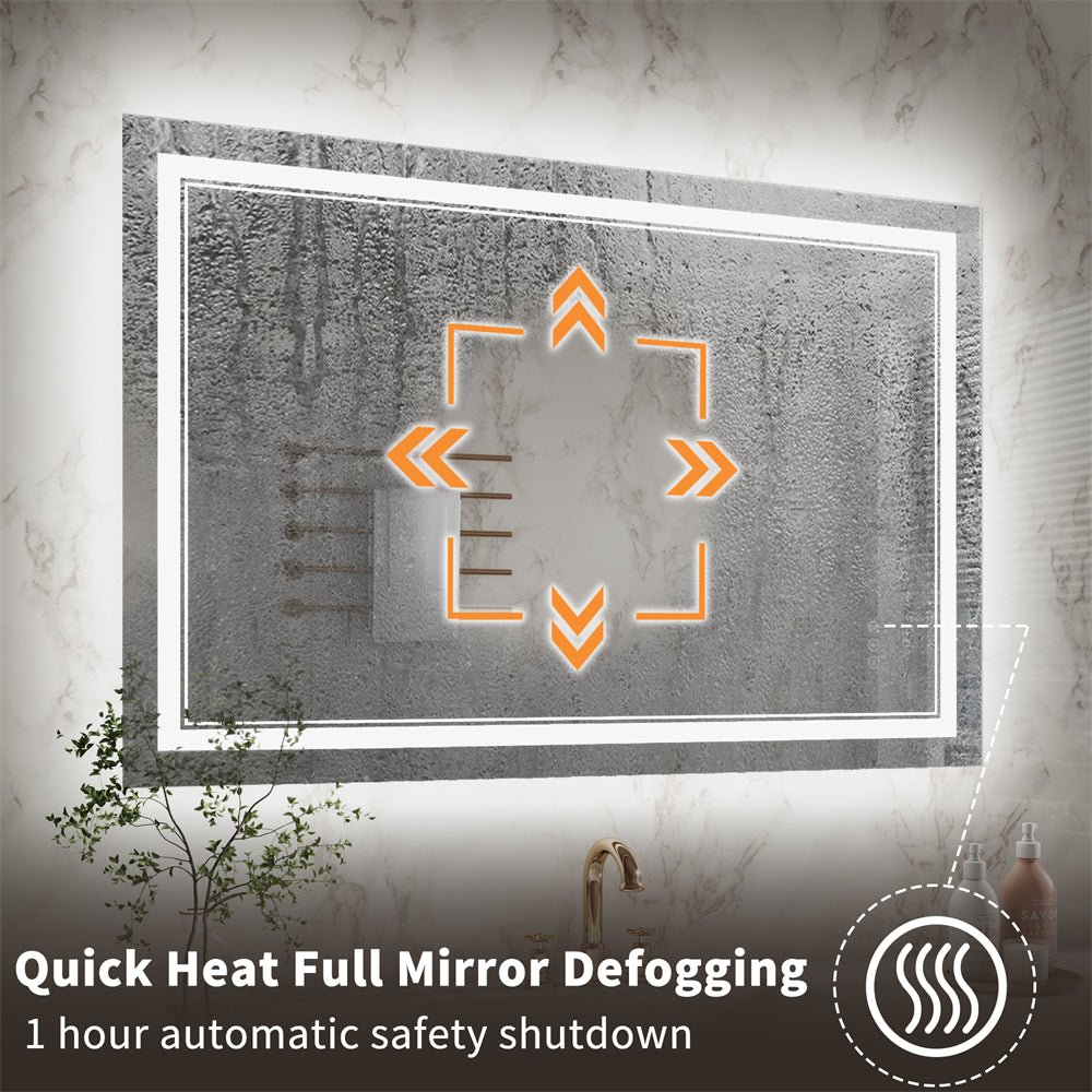 Linea 48" W x 32" H LED Heated Bathroom Mirror,Anti Fog,Dimmable,Front - Lighted and Backlit, Tempered Glass