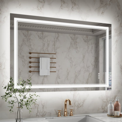 Linea 48" W x 32" H LED Heated Bathroom Mirror,Anti Fog,Dimmable,Front - Lighted and Backlit, Tempered Glass