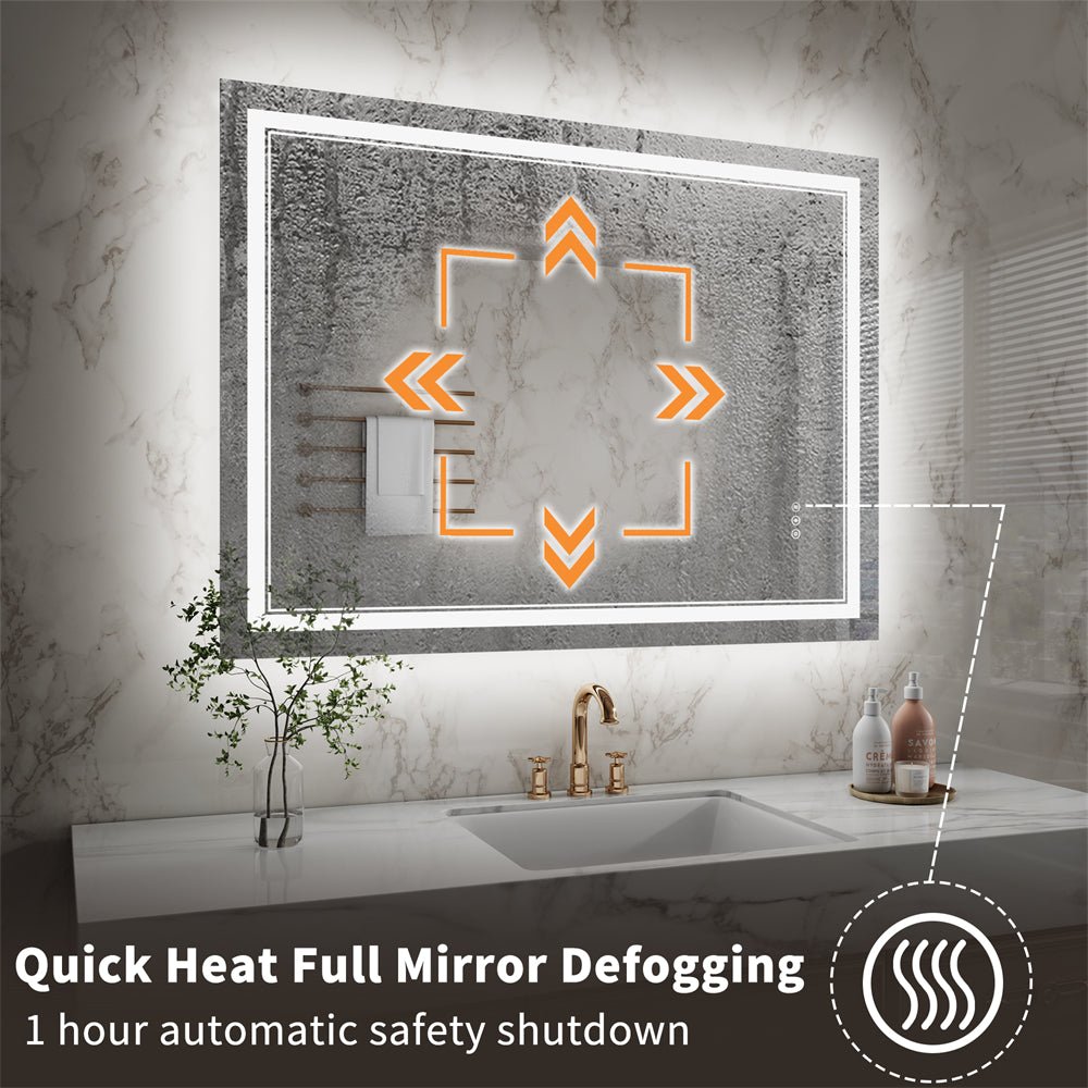 Linea 48" W x 36" H LED Heated Bathroom Mirror,Anti Fog,Dimmable,Front - Lighted and Backlit, Tempered Glass