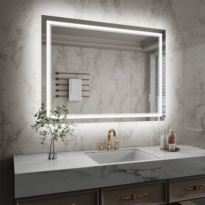 Linea 48" W x 36" H LED Heated Bathroom Mirror,Anti Fog,Dimmable,Front - Lighted and Backlit, Tempered Glass