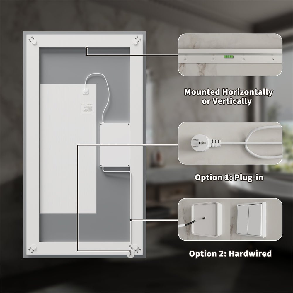 Linea 55" W x 30" H LED Heated Bathroom Mirror,Anti Fog,Dimmable,Front - Lighted and Backlit, Tempered Glass