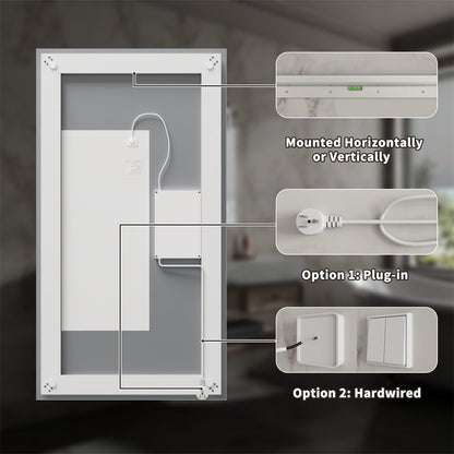 Linea 55" W x 30" H LED Heated Bathroom Mirror,Anti Fog,Dimmable,Front - Lighted and Backlit, Tempered Glass