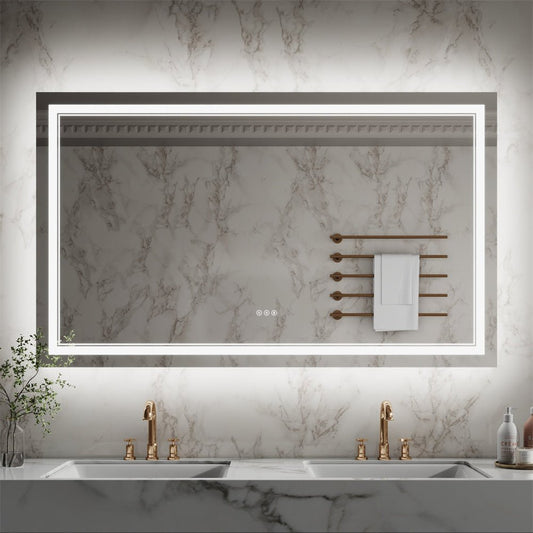 Linea 60" W x 36" H LED Heated Bathroom Mirror,Anti Fog,Dimmable,Front - Lighted and Backlit, Tempered Glass