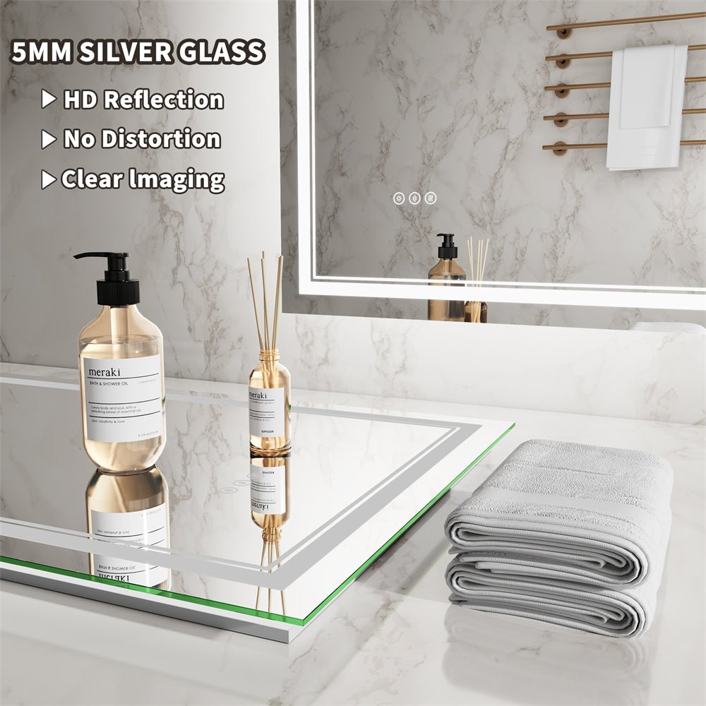 Linea 60" W x 36" H LED Heated Bathroom Mirror,Anti Fog,Dimmable,Front - Lighted and Backlit, Tempered Glass