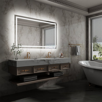 Linea 60" W x 36" H LED Heated Bathroom Mirror,Anti Fog,Dimmable,Front - Lighted and Backlit, Tempered Glass